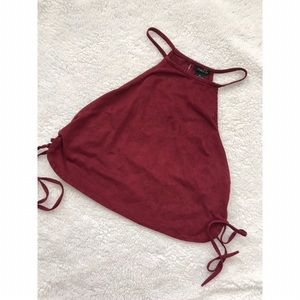 Red velvet halter crop top